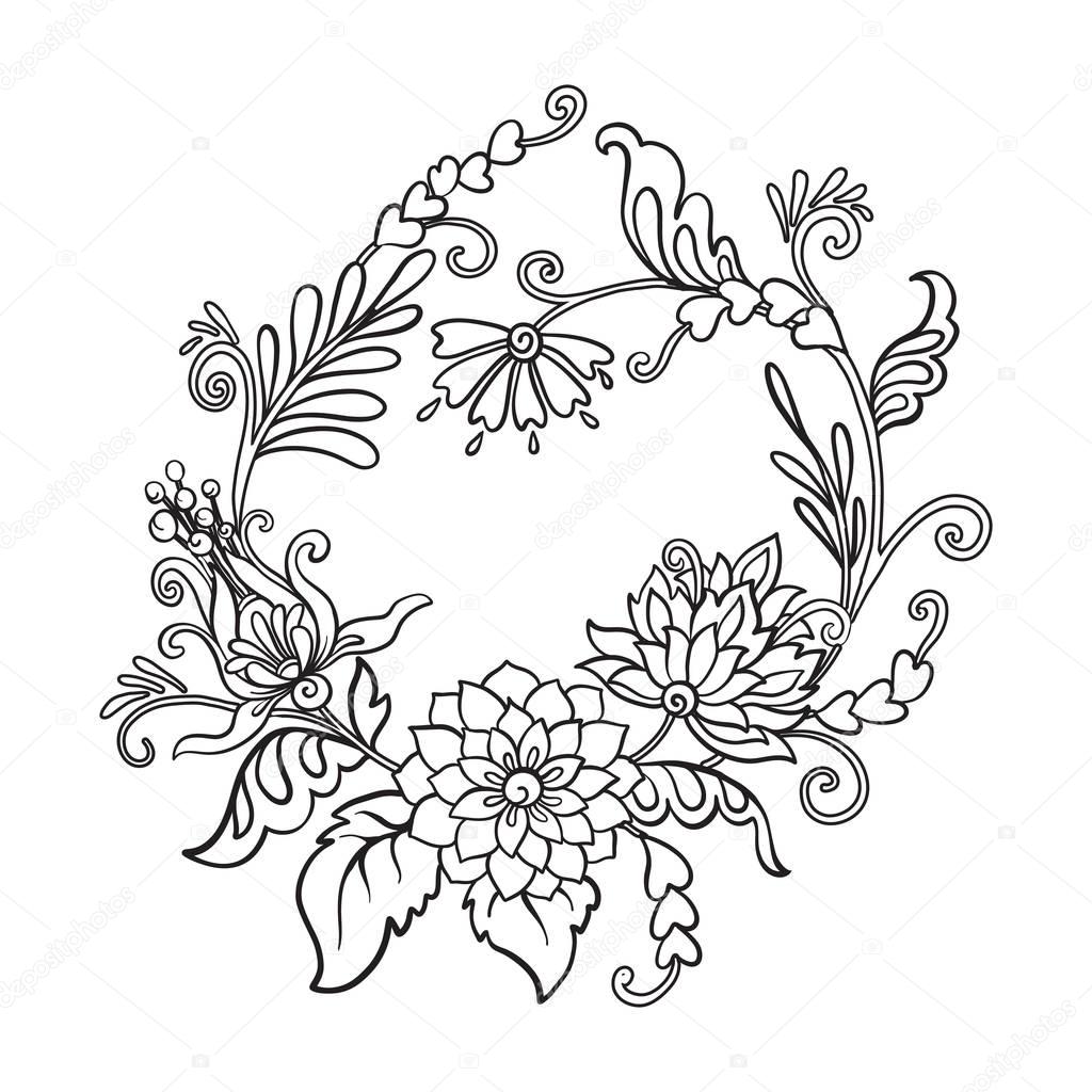 Outline vintage flowers bouquet or pattern