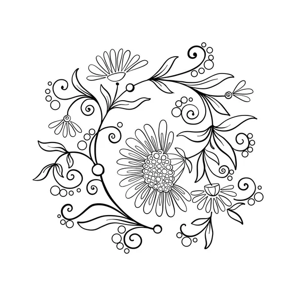 Download Vector Monochrome Floral Background. Hand Drawn Doodle Ornament with Flowers. Template for ...