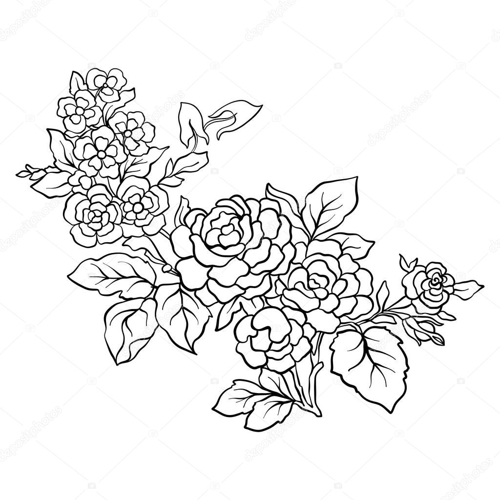 Outline Vintage Flowers Bouquet Or Pattern Stock Vector