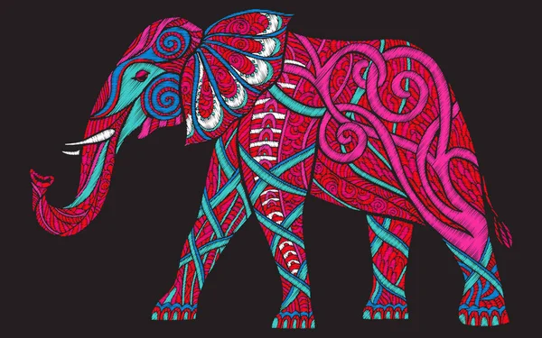 Embroidery ethnic patterned ornate elephant. — Stock Vector