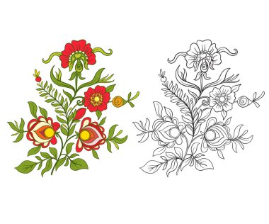 Anahat ve renkli vintage çiçek buketi veya desen.