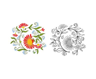 Anahat ve renkli vintage çiçek buketi veya desen.