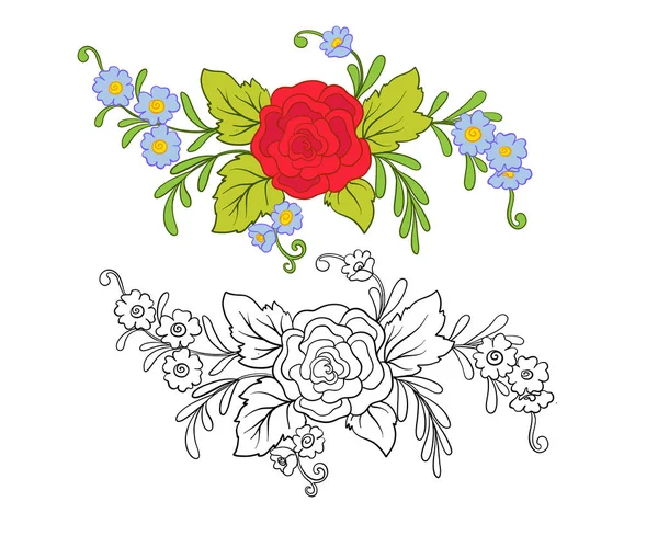 Conjunto de esquema y flores vintage de color ramo o patrón . — Vector de stock