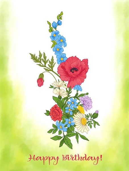 Komposition mit Sommerblumen: Mohn, Narzisse, Anemone, Viole — Stockvektor