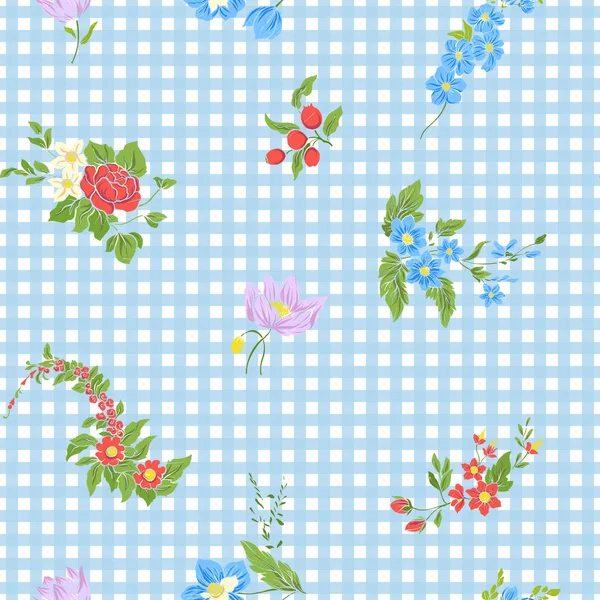 Motif sans couture avec des fleurs brodées vintage — Image vectorielle