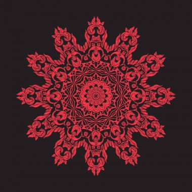 Nakış mandala. Siyah zemin üzerine kırmızı. Stok satırı vecto
