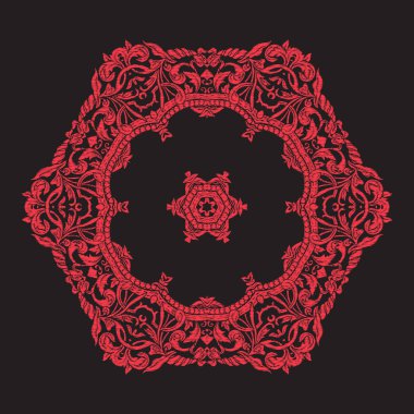 Nakış mandala. Siyah zemin üzerine kırmızı. Stok satırı vecto