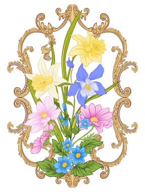 Yaz çiçek: poppy, nergis, anemon, violet, botanik s