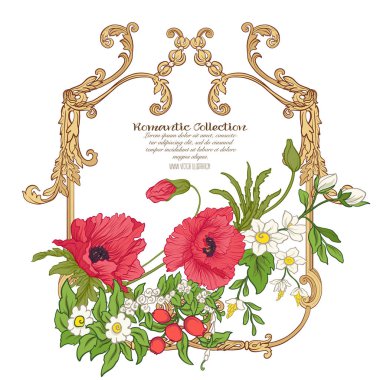 Yaz çiçek: poppy, nergis, anemon, violet, botanik s