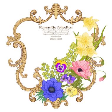 Yaz çiçek: poppy, nergis, anemon, violet, botanik s