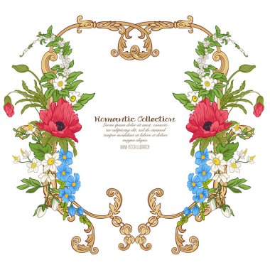 Yaz çiçek: poppy, nergis, anemon, violet, botanik s