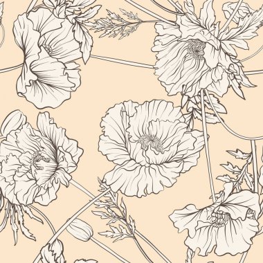 Haşhaş çiçekleriyle kusursuz desen