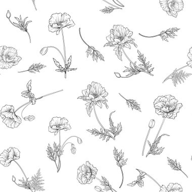 Botanik vintage tarzı haşhaş çiçekleri ile Seamless Modeli.