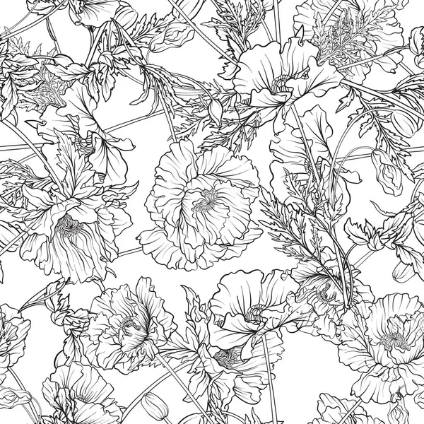 Nahtloses Muster mit Mohnblumen im botanischen Vintage-Stil. — Stockvektor