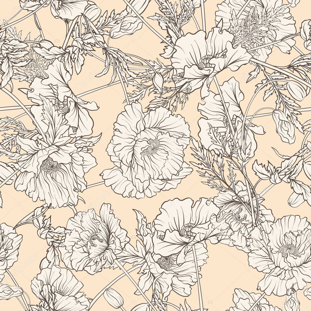 Seamless pattern with poppy flowers