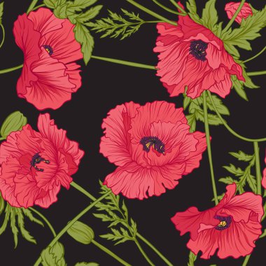 Pembe ve kırmızı haşhaş çiçekleri ile Seamless Modeli