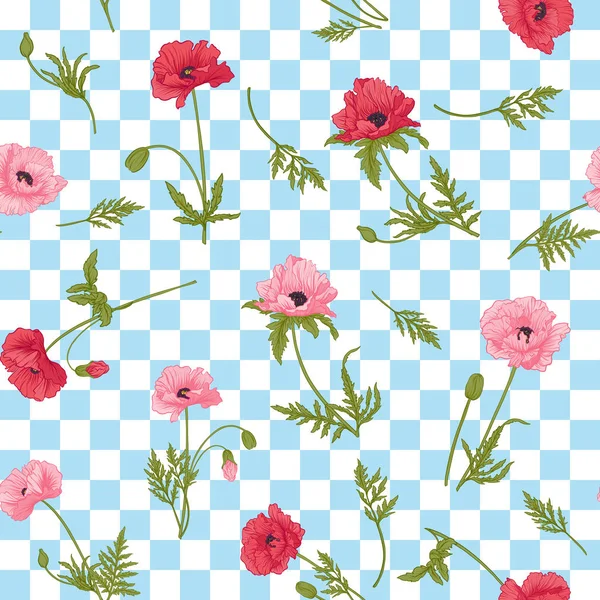 植物 st ピンクと赤いケシの花のシームレス パターン — ストックベクタ