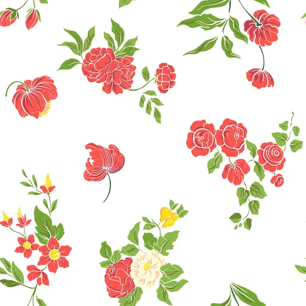 Seamless pattern with vintage embroidered flowers — Stock Vector