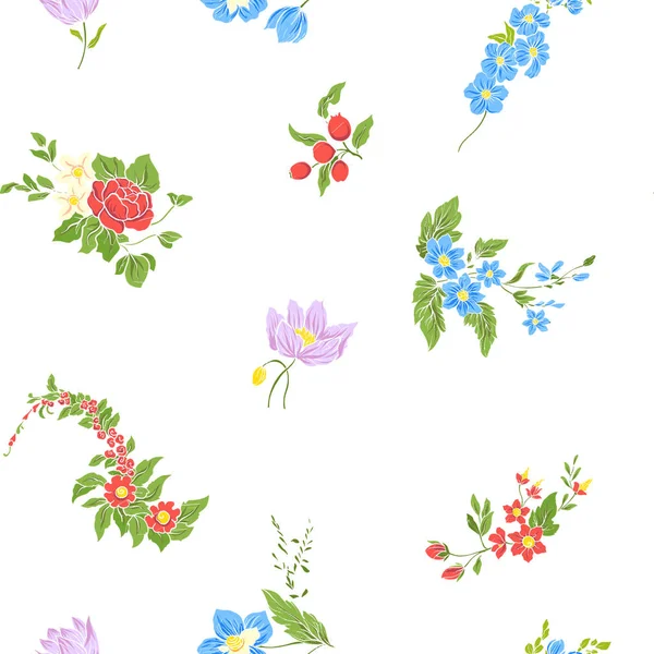 Motif sans couture avec des fleurs brodées vintage — Image vectorielle