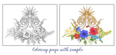 Küme veya anahat ve poppy, daff renkli yaz çiçek buketi