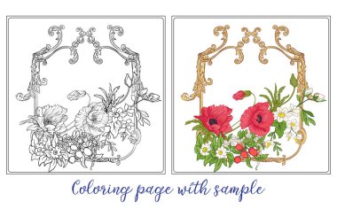 Küme veya anahat ve poppy, daff renkli yaz çiçek buketi