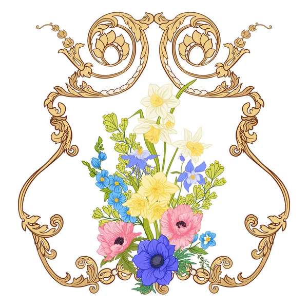 Sommerblumen: Mohn, Narzisse, Anemone, Veilchen, im botanischen Sinne — Stockvektor