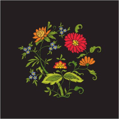 Nakış vintage çiçek buketi veya desen