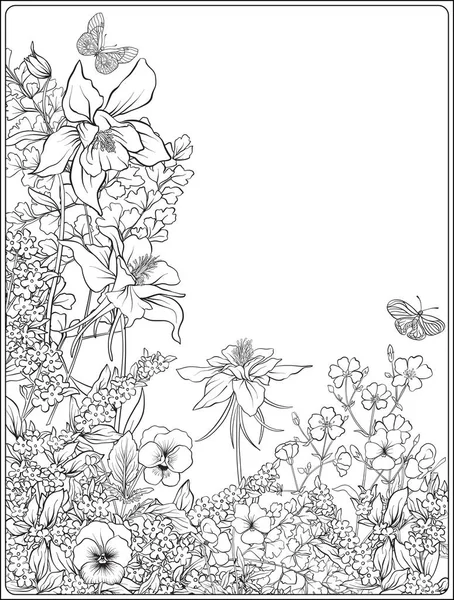 Samenstelling met Lentebloemen: tulpen, narcissen, viooltjes, voor — Stockvector