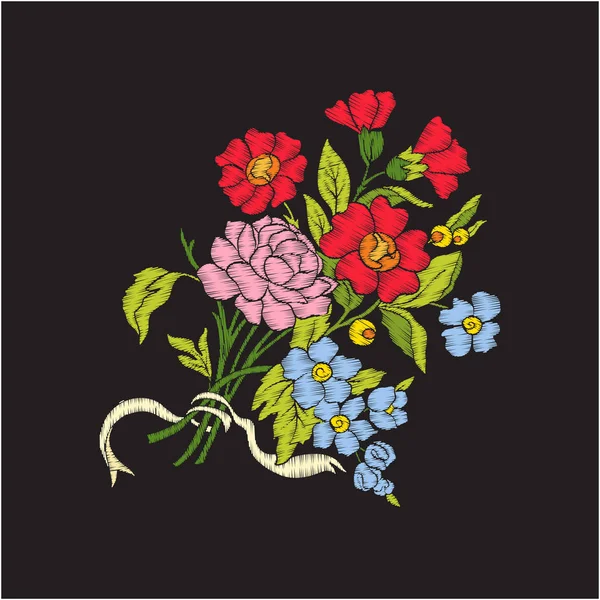 Stickerei Vintage Blumen Strauß oder Muster — Stockvektor