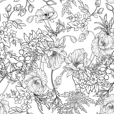 Haşhaş çiçekleri Nergis, anemon çiçeği, Menekşe, ile Seamless Modeli