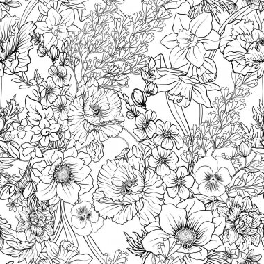 Haşhaş çiçekleri Nergis, anemon çiçeği, Menekşe, ile Seamless Modeli