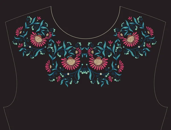 Embroidery for neckline, collar for T-shirt, blouse, shirt. Patt — Stock Vector