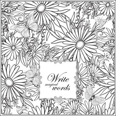 Kelebekler ve arılar ile çiçek desenli