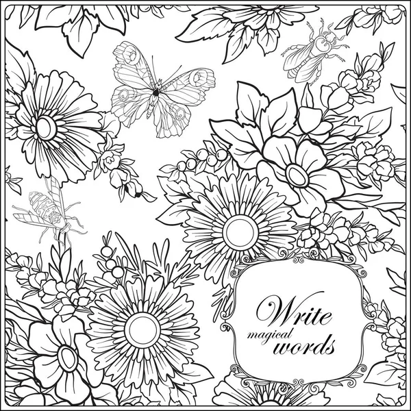 Kelebekler ve arılar ile çiçek desenli