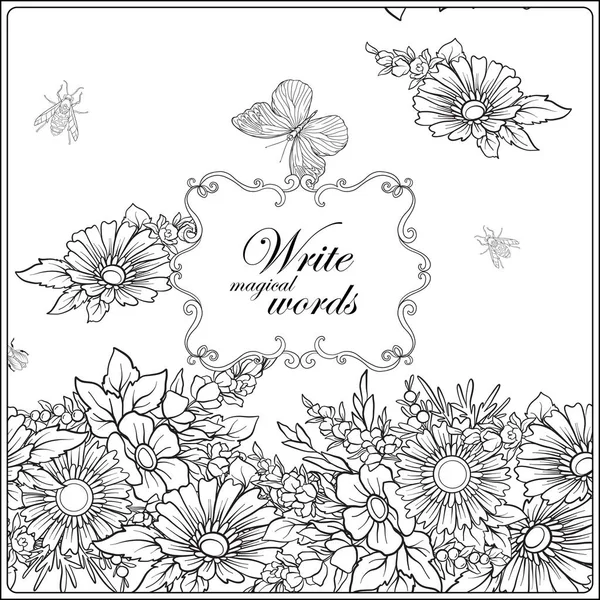 Kelebekler ve arılar ile çiçek desenli