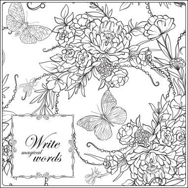 Kelebekler ve arılar ile çiçek desenli