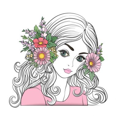 Çiçek çelenk kafasına güzel bir genç kızla.