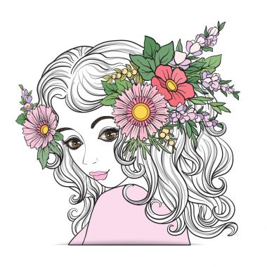 Çiçek çelenk kafasına güzel bir genç kızla.