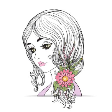 Çiçek çelenk kafasına güzel bir genç kızla.