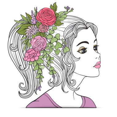 Çiçek çelenk kafasına güzel bir genç kızla.