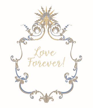 Mavi ve bej vintage çerçeve ile nakış