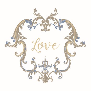 Mavi ve bej vintage çerçeve ile nakış