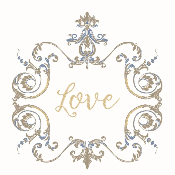 Mavi ve bej vintage çerçeve ile nakış