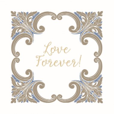 Mavi ve bej vintage çerçeve ile nakış