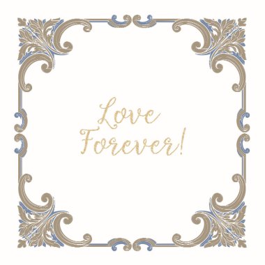 Mavi ve bej vintage çerçeve ile nakış