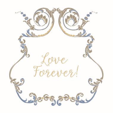 Mavi ve bej vintage çerçeve ile nakış