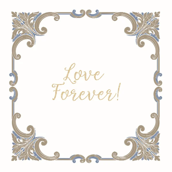 Mavi ve bej vintage çerçeve ile nakış