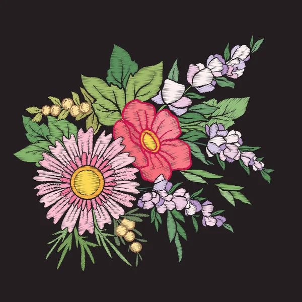 Composición floral. Bordado — Archivo Imágenes Vectoriales