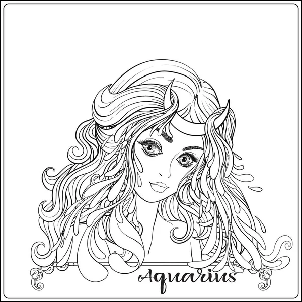 Aquarius. A fiatal szép lány, az egyik a jelek formájában — Stock Vector