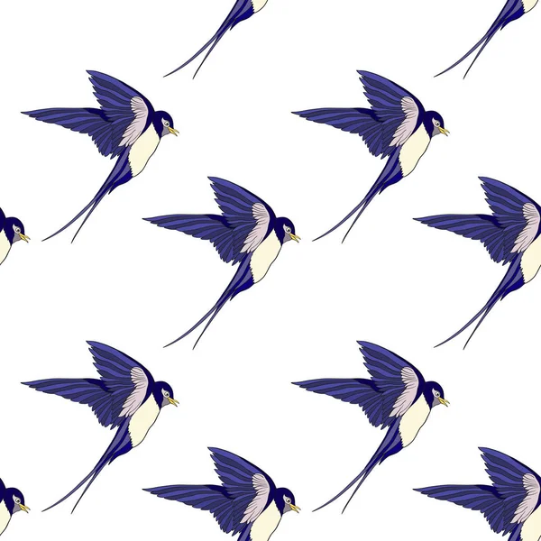 Swallow, birds. Colorful seamless pattern, background.